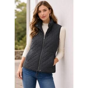 Banana Republic Women's Black Quilted Full Zip & Snap Button Vest Jacket Size L